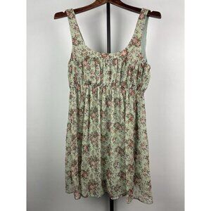 Zara Green Floral Babydoll Roses Sleeveless Chiffon Boho Chic Mini Dress S